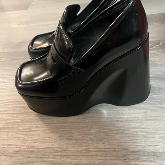 Jeffrey Campbell Square Toe Black Platform Wedge Loafers - Picture 2 of 8